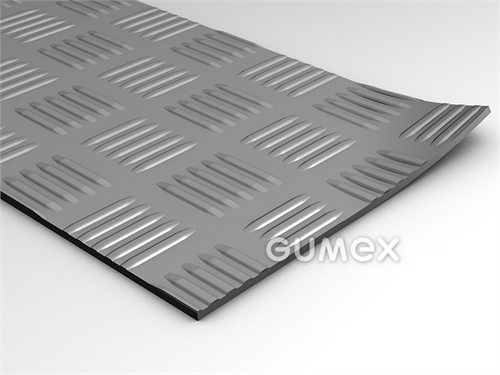 Dielektrický koberec D70 A601 G, tloušťka 4mm, šíře 1000mm, 70°ShA, kategorie 50kV, NR-SBR, desén kladívkový, -20°C/+70°C, šedá